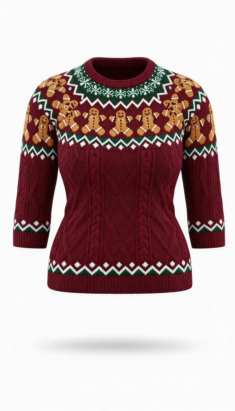 BloomChic Sweater Womens Plus Size 26 Maroon Green Fair Isle Christmas